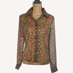 NWOT 70s Sheeer Barbie Button-Up Blouse